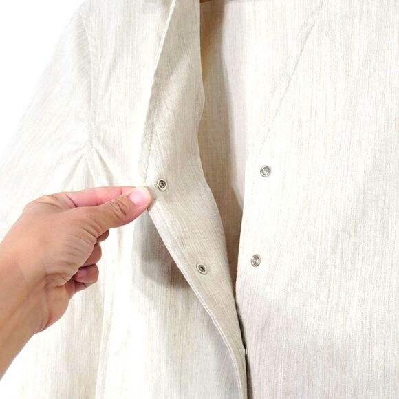 Haggar Cream Short Sleeve Collared Cropped Snap Down Cotton Blend Shirt Size 14P - Picture 4 of 9